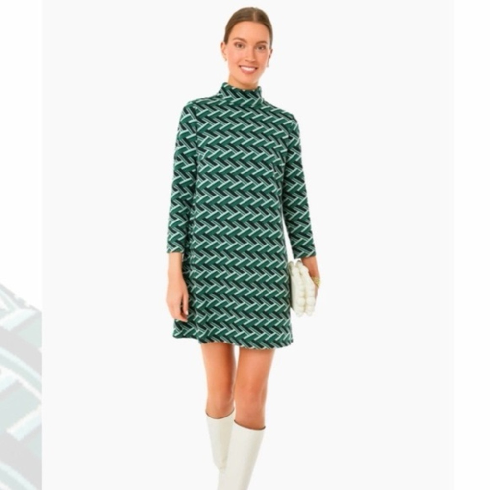Tuckernuck Ellie Mod Emerald Geo Geometric Mini Dress Sz M Mock Neck